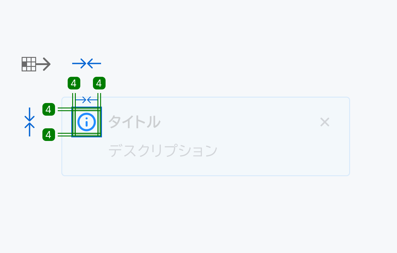 Inline Messageのアイコン寸法仕様を示す図