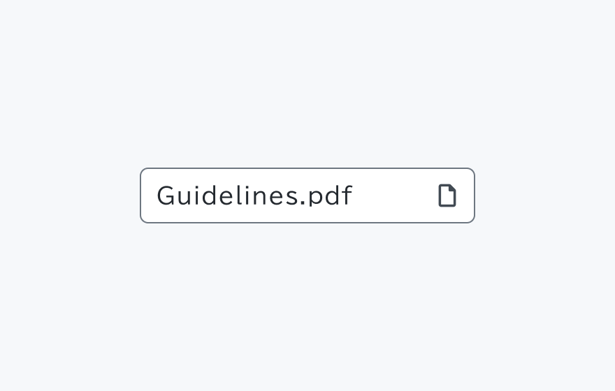 ファイル選択の振る舞いを示す図。「Guidelines.pdf」というファイル名とファイルアイコンが表示された入力フィールドです。