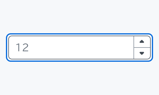 Focus状態のInput Number。青い枠線で囲まれた入力フィールド内に「12」という数値と上下矢印のコントローラーが表示されています。