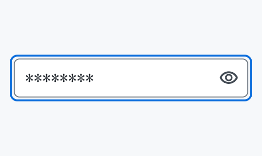 Focus状態のInput Password。青い枠線で囲まれた入力フィールド内にマスク表示された「********」というパスワードと目のアイコンが表示されています。