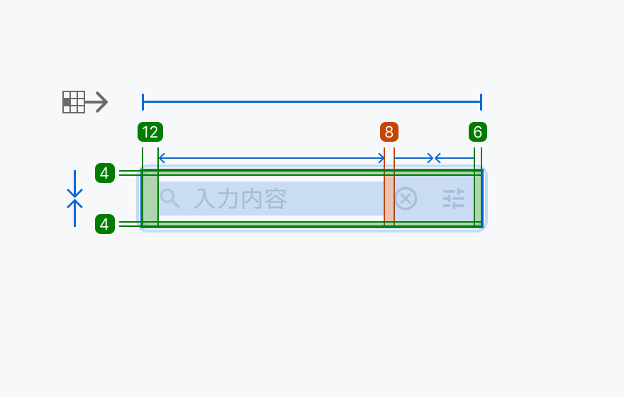 Size mdの寸法仕様を示す図。
