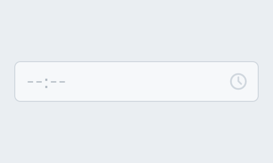 Disabled状態のInput Time。半透明のグレーの枠線で囲まれた入力フィールド内に半透明の「--:--」というプレースホルダーと時計アイコンが表示されています。