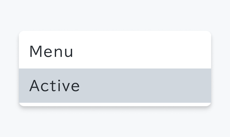 Active状態のMenu。白い背景のメニューに「Menu」というテキストとグレーの背景の「Active」というテキストが表示されています。