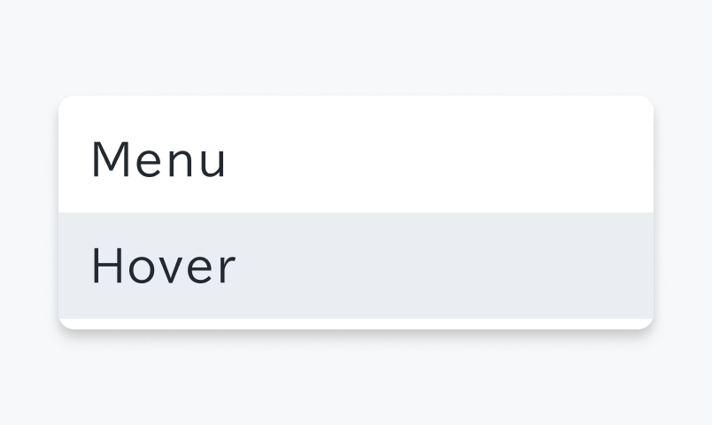 Hover状態のMenu。白い背景のメニューに「Menu」というテキストと薄いグレーの背景の「Hover」というテキストが表示されています。