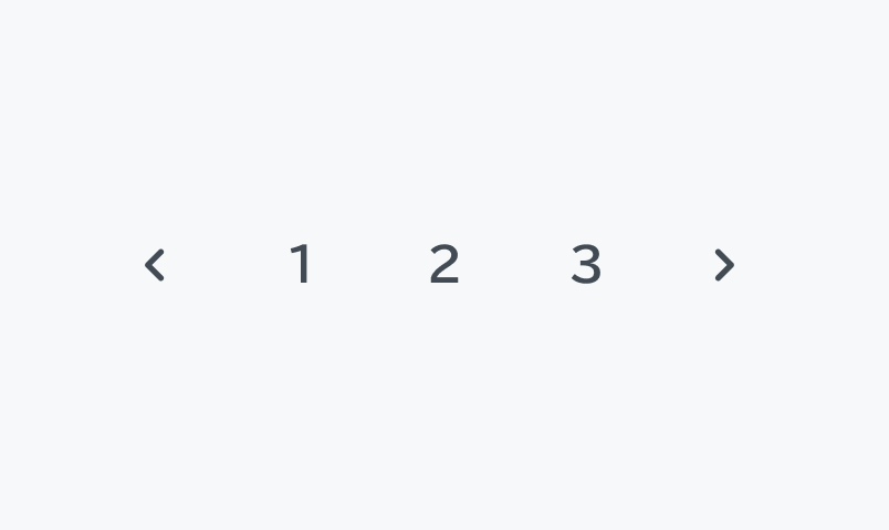 Default Enable状態のPagination。「前へ」の移動ボタン、1から3までのページ番号、そして「次へ」の移動ボタンが順に表示されています。