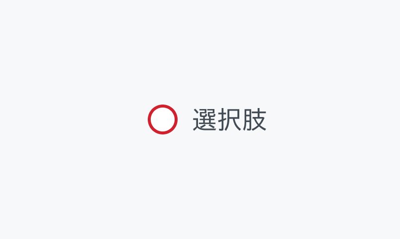 Invalid Enable状態のRadio。赤い枠線の円形のラジオボタンと「選択肢」というラベルが表示されています。