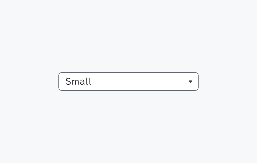 smサイズのSelect。小さなサイズのセレクトフィールドに「Small」というテキストと下向き矢印が表示されています。