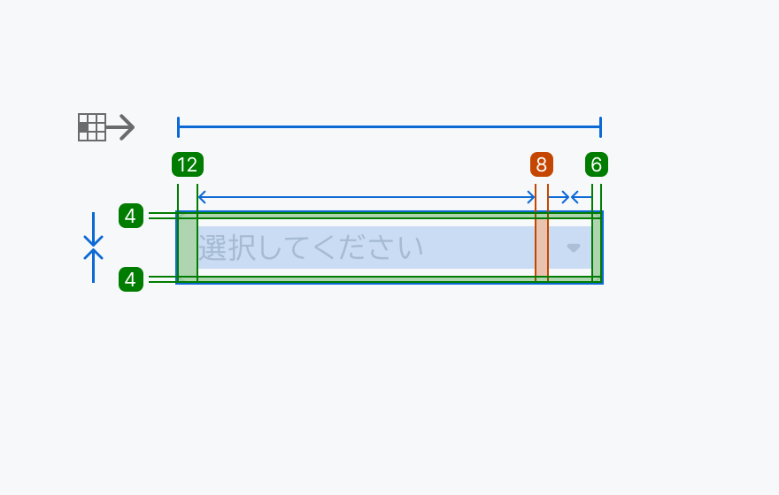 mdサイズの寸法仕様を示す図。
