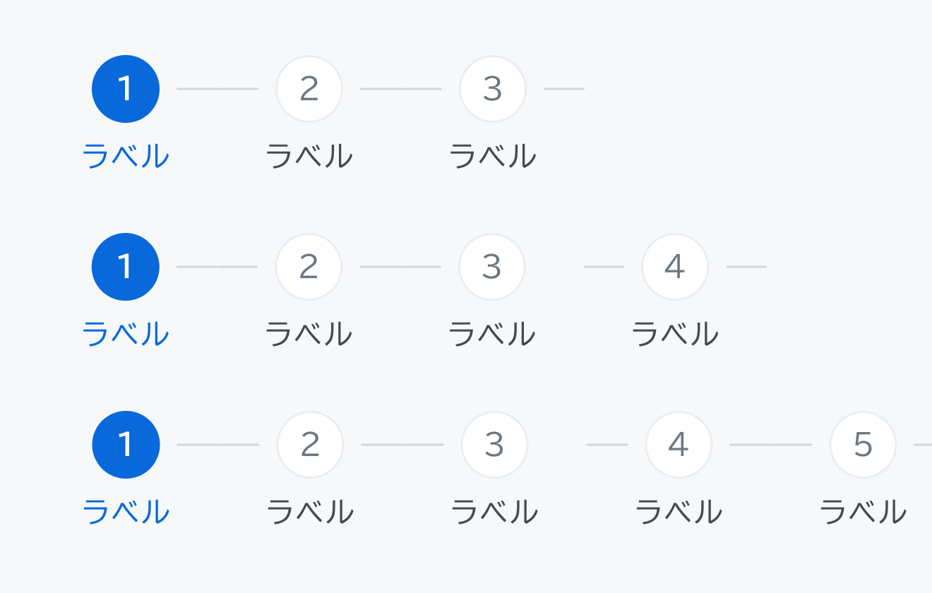 1~3、1~4、1~5のように、ステップ数の異なるStepperが表示されています。
