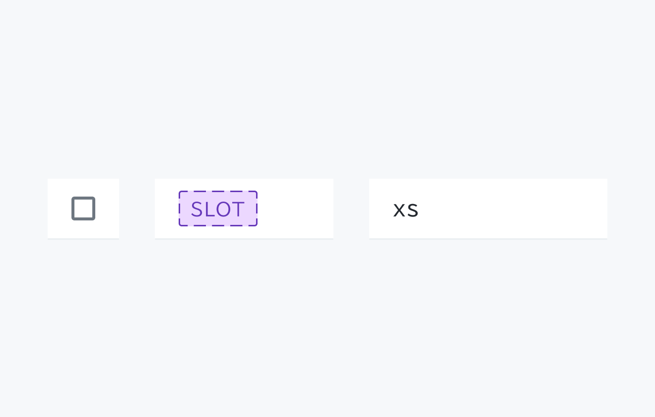 Size Xsの状態。左側にチェックボックス、中央に「SLOT」という紫色の枠線で囲まれたラベル、右側に「xs」というテキストが表示されています。