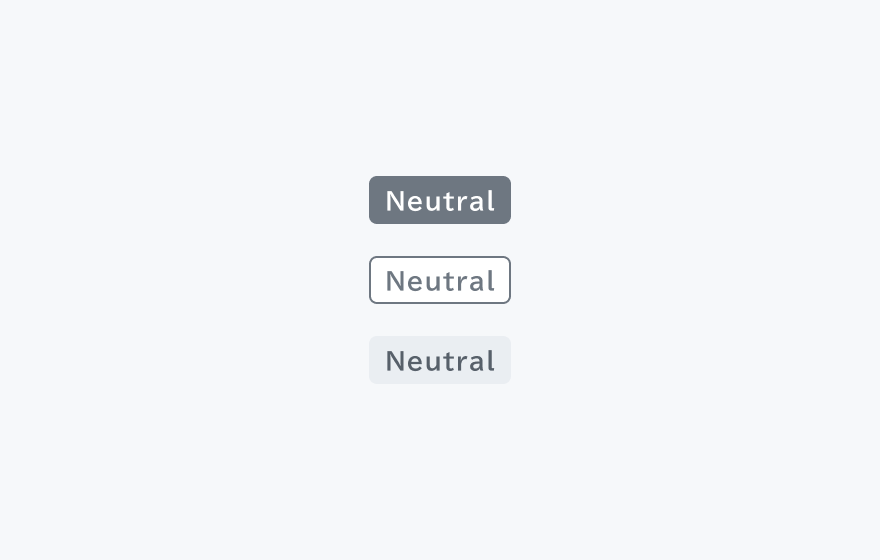 NeutralステータスのTag。グレーを基調としたSolid、Outline、Subtleの各バリエーションを示しています。