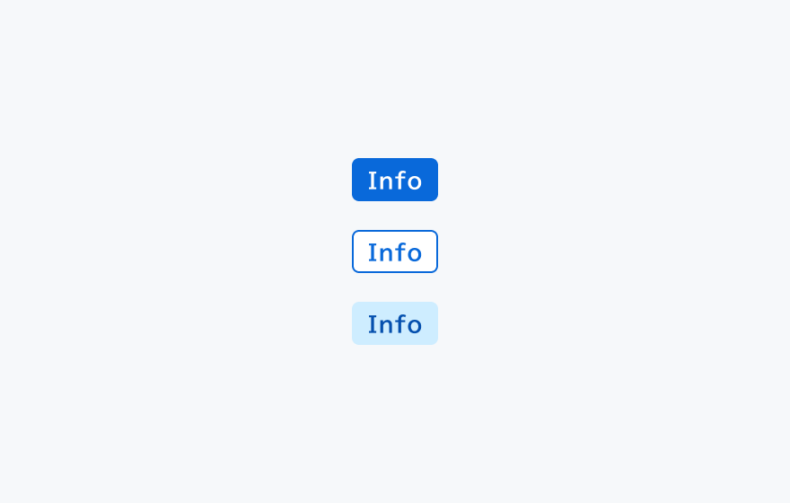 InfoステータスのTag。青色を基調としたSolid、Outline、Subtleの各バリエーションを示しています。
